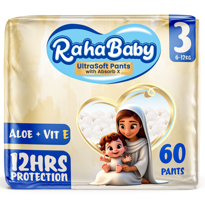 Raha Baby with Absorb-X Core, Size 3, 6-12kg, 60 diapers pants.