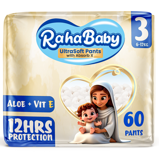 Raha Baby with Absorb-X Core, Size 3, 6-12kg, 60 diapers pants.