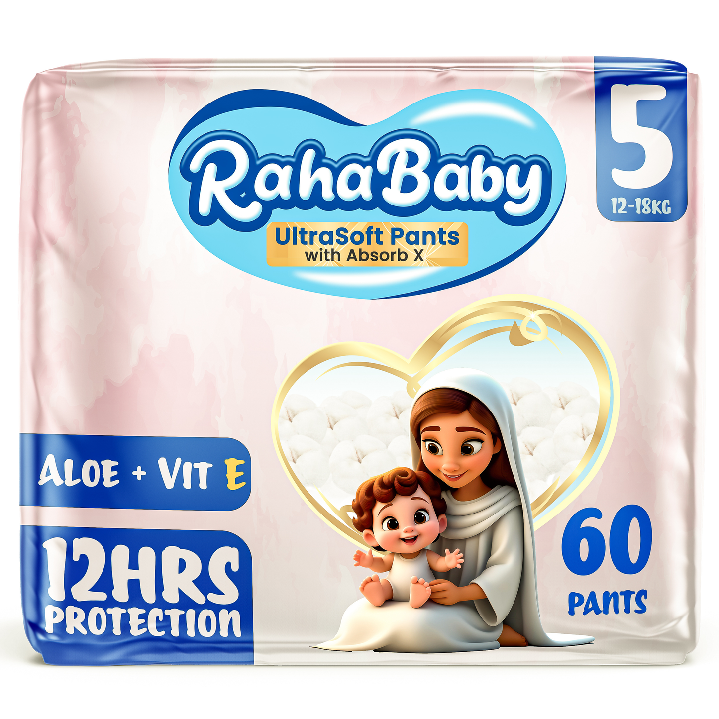Raha baby with Absorb-X Core, Size 5, 12-18 Kg, 60 diaper pants.