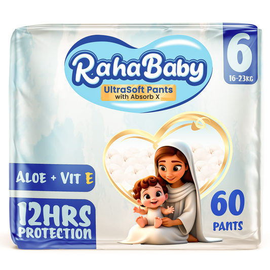 Raha baby with Absorb-X Core, Size 6, 16-23 Kg, 60 diaper pants.
